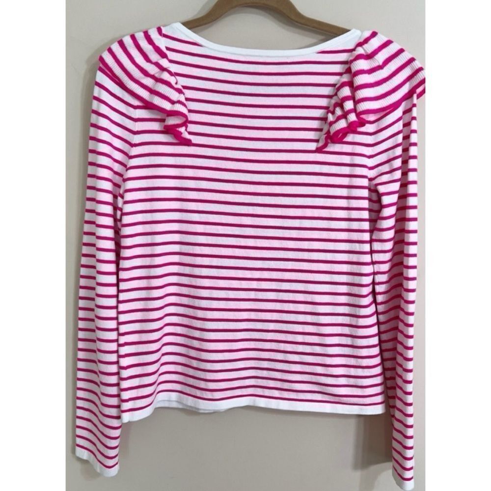 Lilly Pulitzer Ruth Ruffle Striped Sweater - Pink Tango Size M - Picture 5 of 9